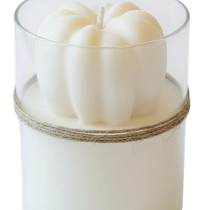 3" Ivory Pumpkin And Latte Scented Mini Pumpkin Candle In Clear Glass Jar