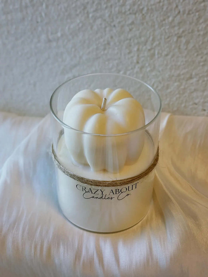 3" Ivory Pumpkin And Latte Scented Mini Pumpkin Candle In Clear Glass Jar