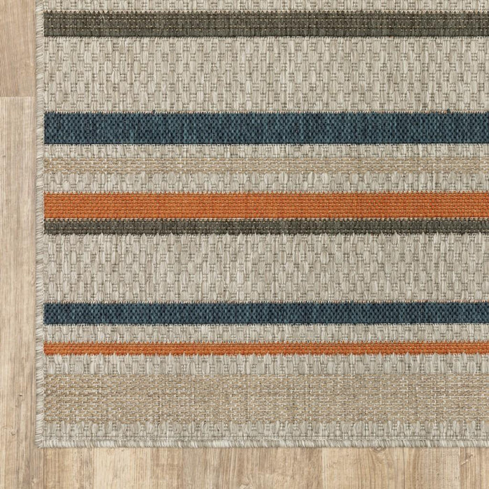 3' X 5' Blue And Gray Striped Indoor Outdoor Area Rug