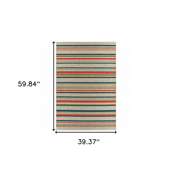 3' X 5' Blue And Gray Striped Indoor Outdoor Area Rug