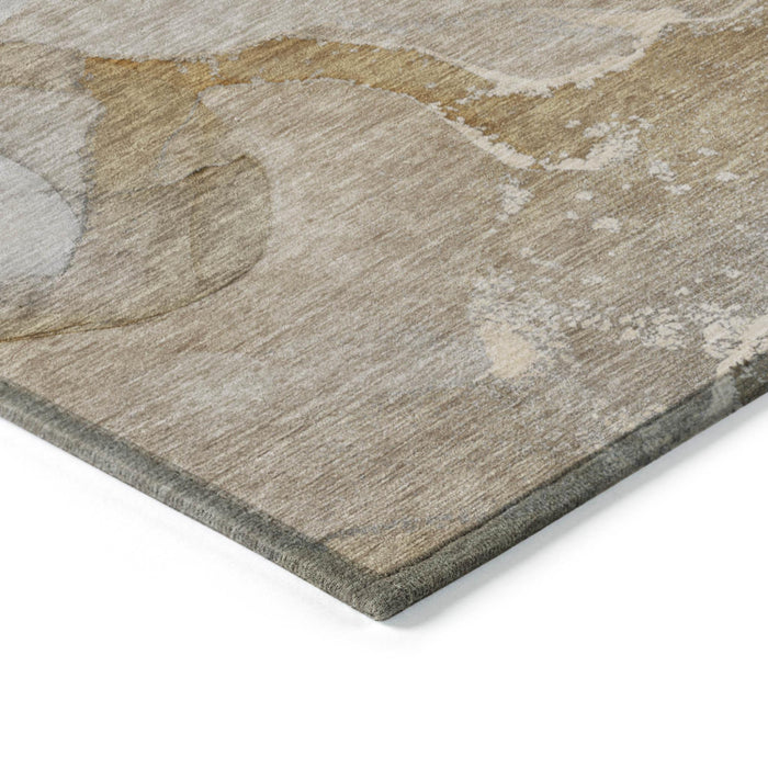 3' X 5' Brown Beige and Gold Abstract Washable Indoor Outdoor Area Rug