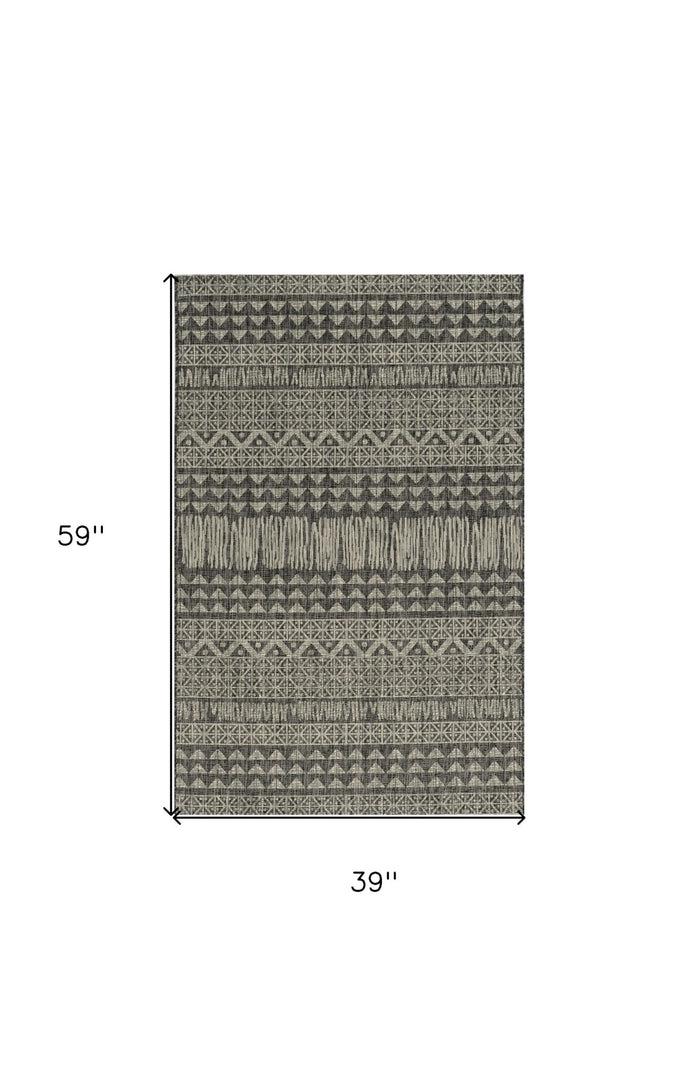 3' X 5' Charcoal And Gray Tribal Area Rug