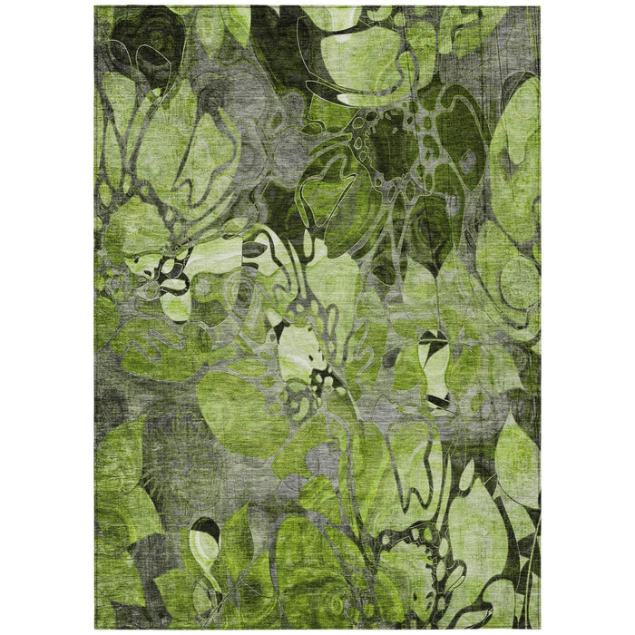 3' X 5' Fern Green and Gray Abstract Washable Indoor Outdoor Area Rug
