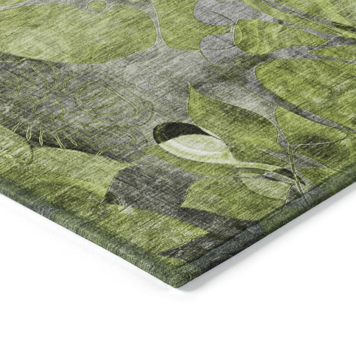 3' X 5' Fern Green and Gray Abstract Washable Indoor Outdoor Area Rug