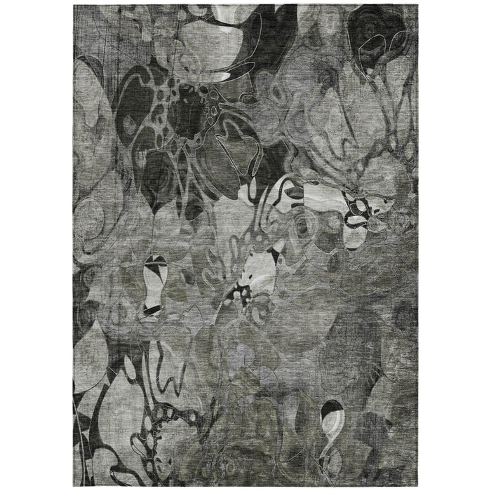 3' X 5' Gray Abstract Washable Indoor Outdoor Area Rug