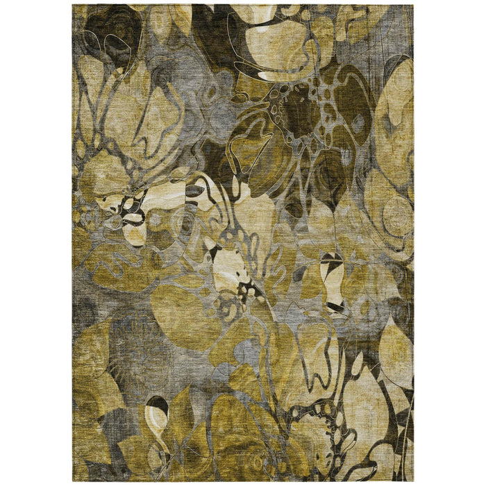 3' X 5' Green and Brown Abstract Washable Indoor Outdoor Area Rug