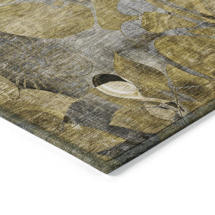3' X 5' Green and Brown Abstract Washable Indoor Outdoor Area Rug