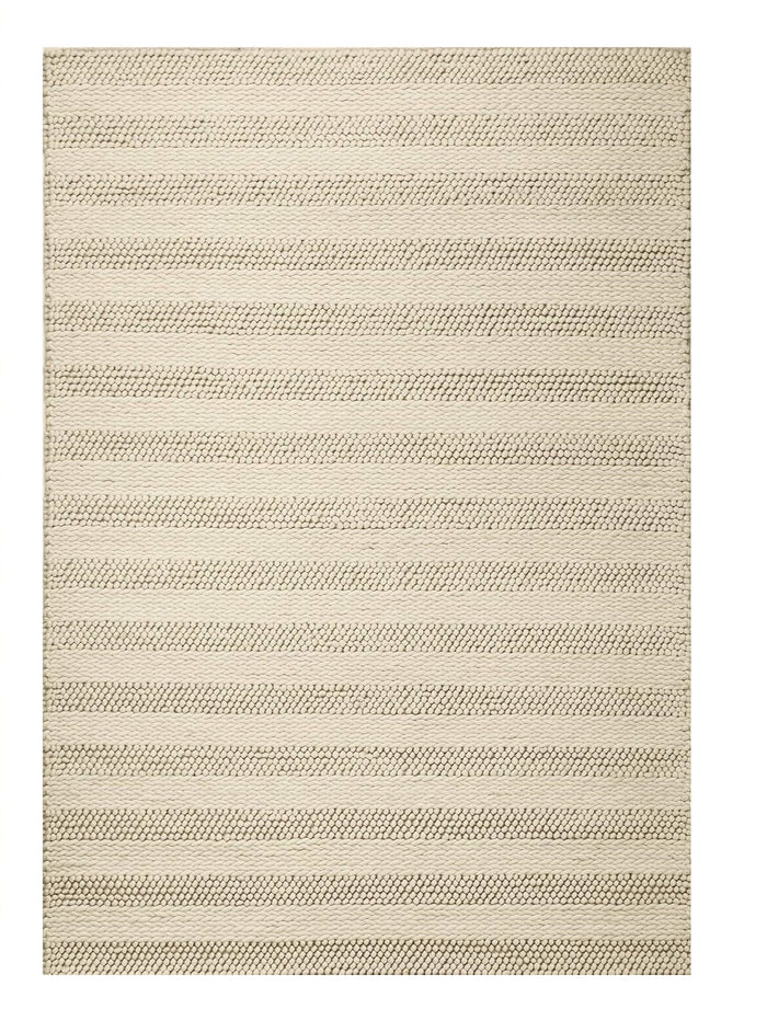 3' X 5' Ivory And White New Zealand Lambs Wool Striped Hand Woven Area Rug