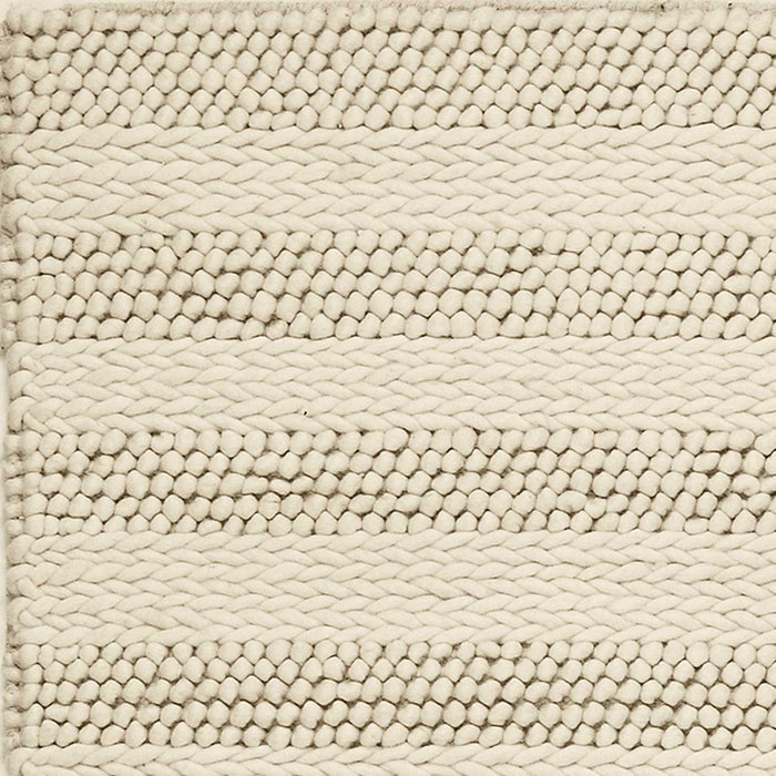 3' X 5' Ivory And White New Zealand Lambs Wool Striped Hand Woven Area Rug
