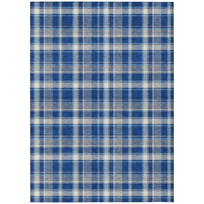 3' X 5' Navy and Ivory Plaid Washable Non Skid Indoor Outdoor Area Rug