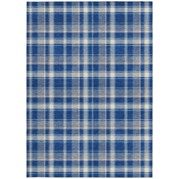3' X 5' Navy and Ivory Plaid Washable Non Skid Indoor Outdoor Area Rug