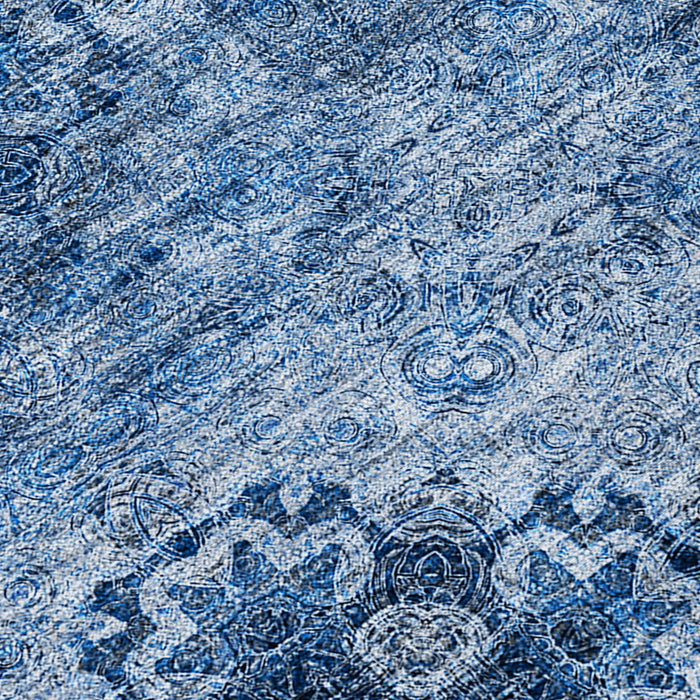 3' X 5' Navy Blue Floral Medallion Washable Non Skid Indoor Outdoor Area Rug