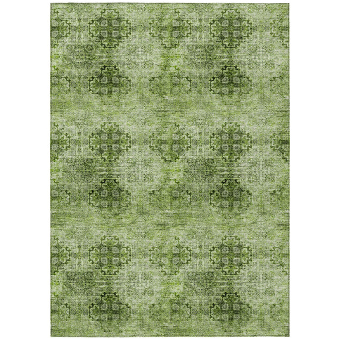 3' X 5' Olive Green Floral Medallion Washable Non Skid Indoor Outdoor Area Rug