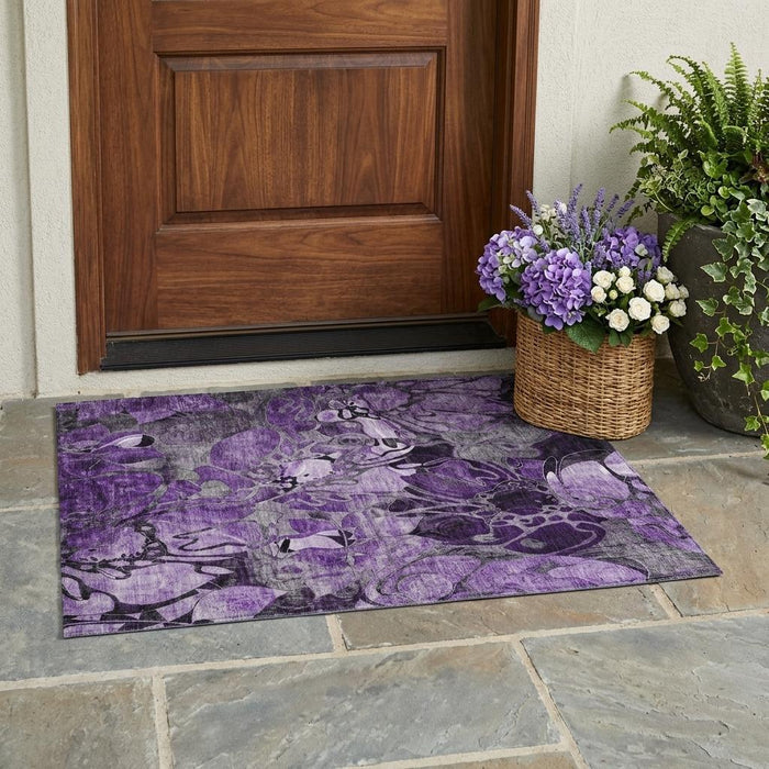 3' X 5' Purple Abstract Washable Indoor Outdoor Area Rug