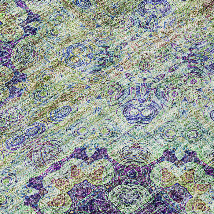 3' X 5' Purple and Green Floral Medallion Washable Non Skid Indoor Outdoor Area Rug