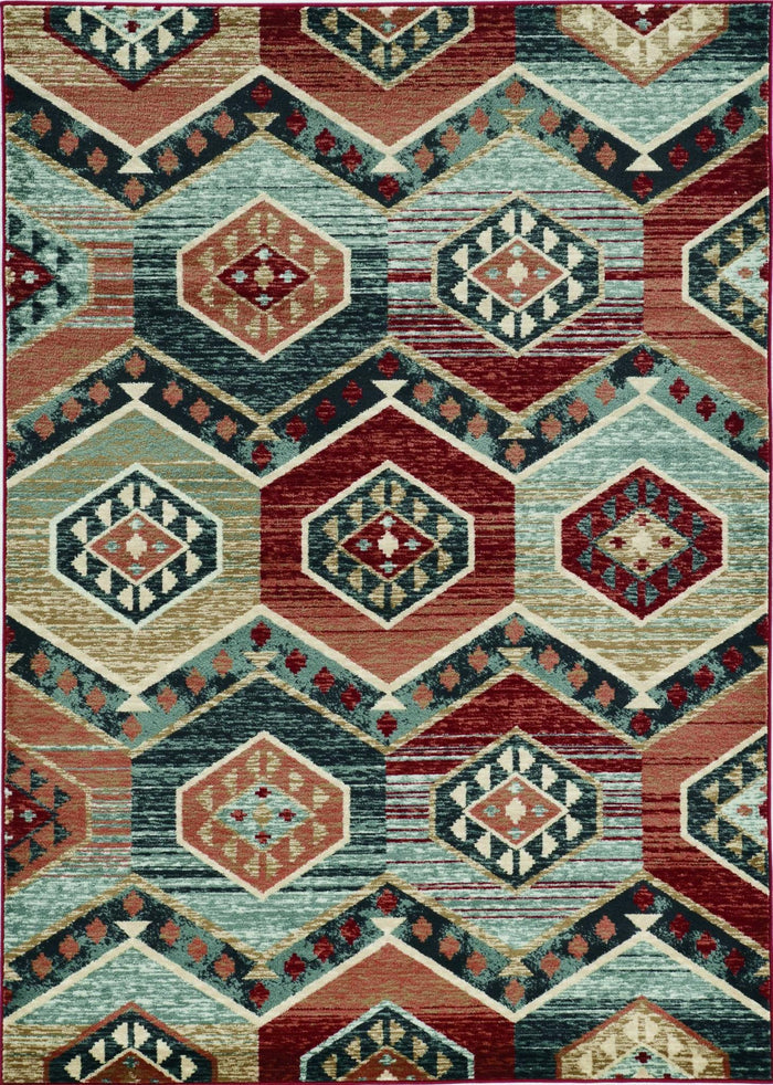 3' X 5' Red And Blue Geometric Area Rug
