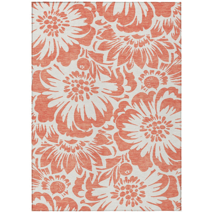 3' X 5' Salmon and Ivory Floral Washable Non Skid Indoor Outdoor Area Rug