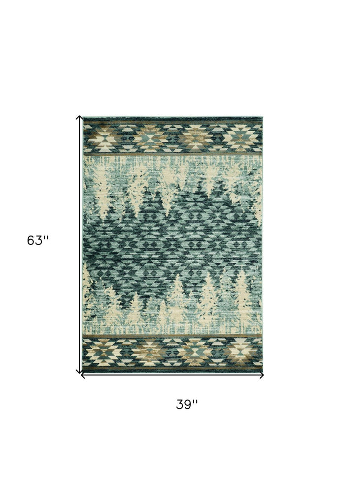 3' X 5' Slate Blue And Ivory Southwestern Area Rug