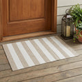 3' X 5' Taupe and White Striped Washable Indoor Outdoor Area Rug