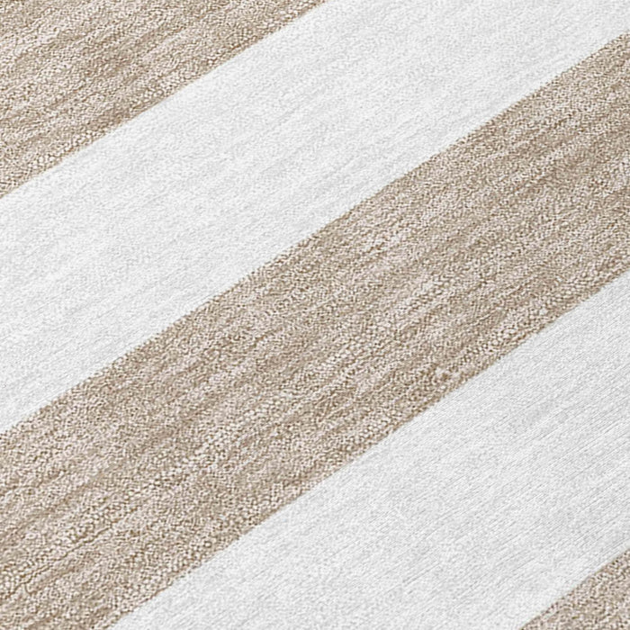 3' X 5' Taupe and White Striped Washable Indoor Outdoor Area Rug