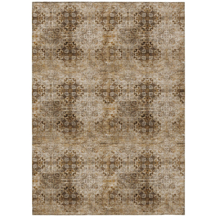3' X 5' Taupe Floral Medallion Washable Non Skid Indoor Outdoor Area Rug