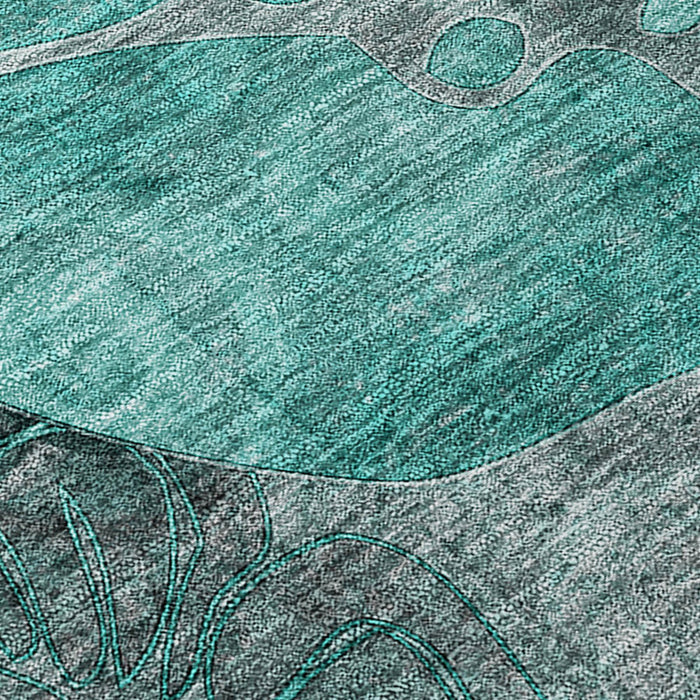 3' X 5' Teal Black and Gray Abstract Washable Indoor Outdoor Area Rug