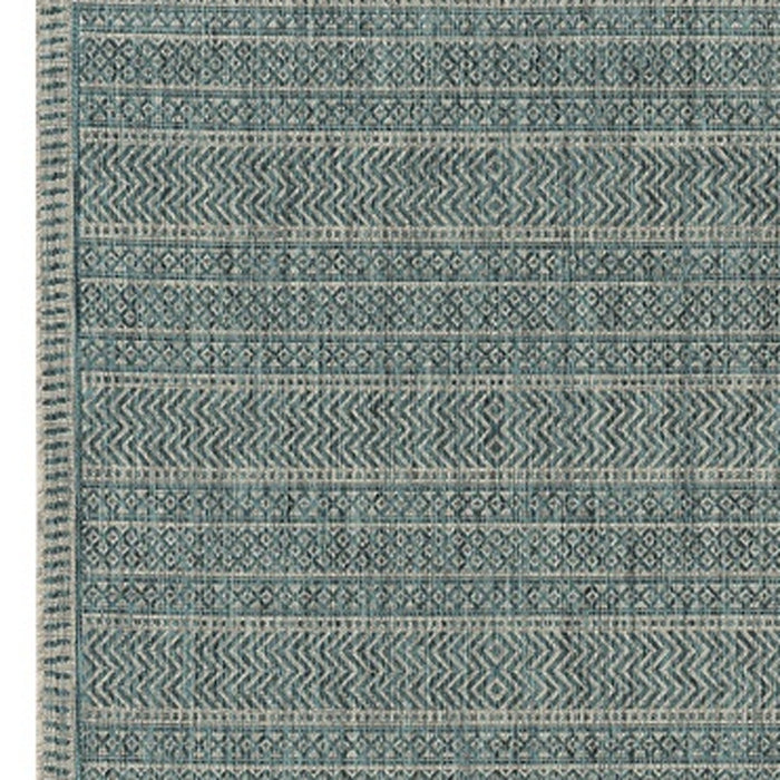 3' X 5' Teal Blue Geometric Indoor Outdoor Area Rug