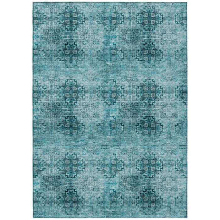 3' X 5' Teal Floral Medallion Washable Non Skid Indoor Outdoor Area Rug