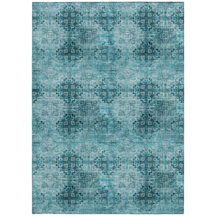 3' X 5' Teal Floral Medallion Washable Non Skid Indoor Outdoor Area Rug