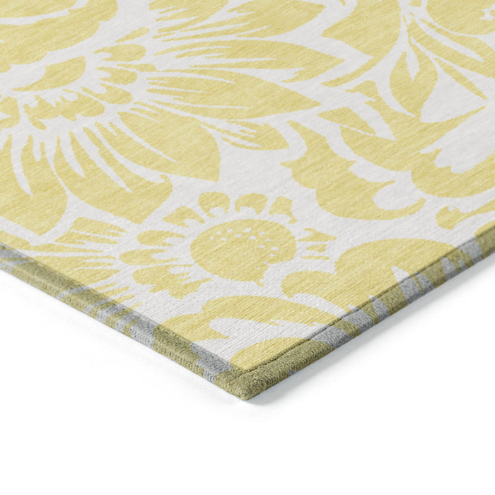 3' X 5' Yellow and Ivory Floral Washable Non Skid Indoor Outdoor Area Rug
