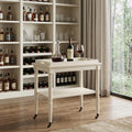 30" Antiqued White Wood Rolling Bar Cart