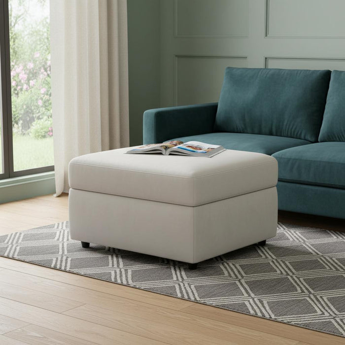 30" Beige And Black Velvet Ottoman With Storage