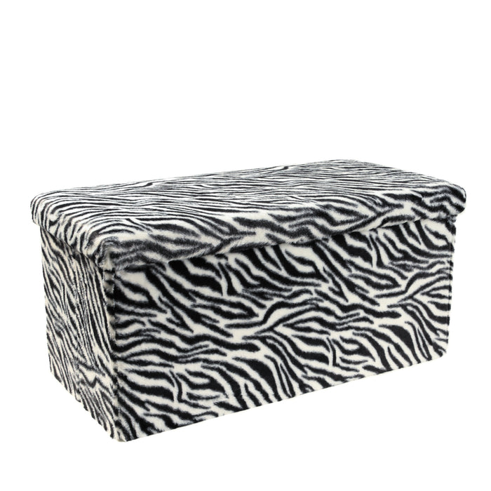 30" Black And White Faux Fur Zebra Ottoman