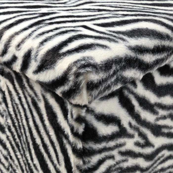 30" Black And White Faux Fur Zebra Ottoman