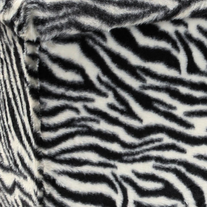 30" Black And White Faux Fur Zebra Ottoman