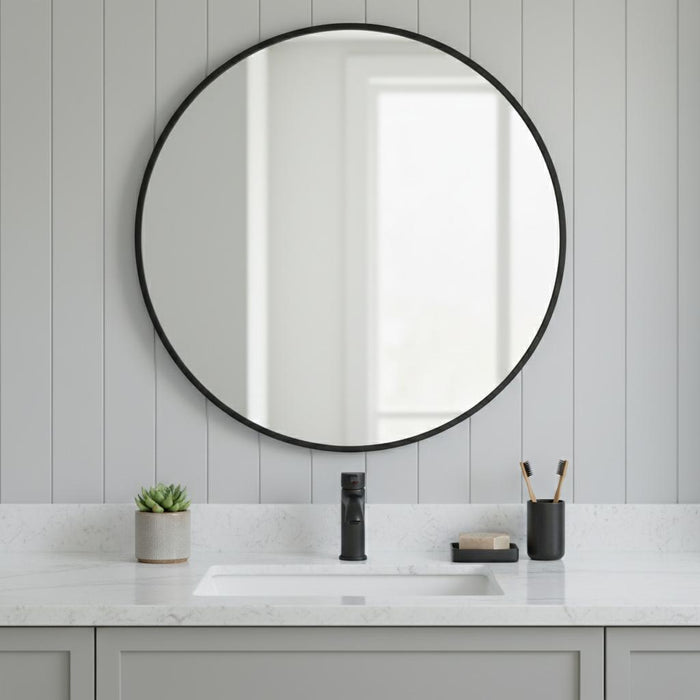 30" Black Metal Round Framed Bathroom Vanity Mirror