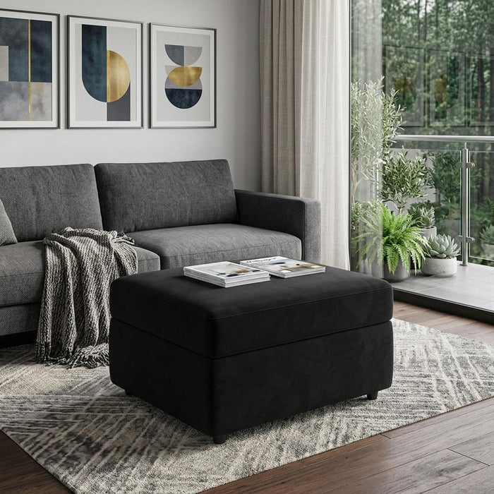 30" Black Velvet Ottoman With Storage