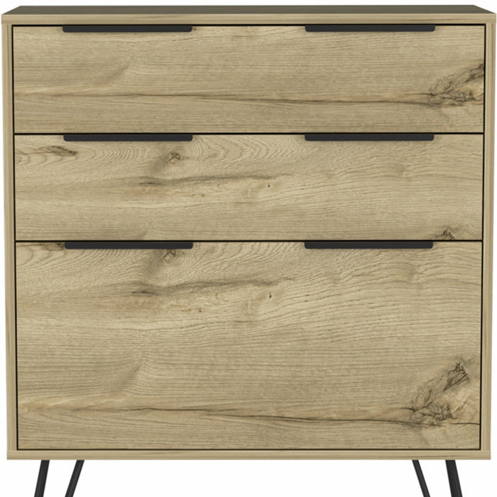 30" Brown And Black Wood Three Drawer Dresser