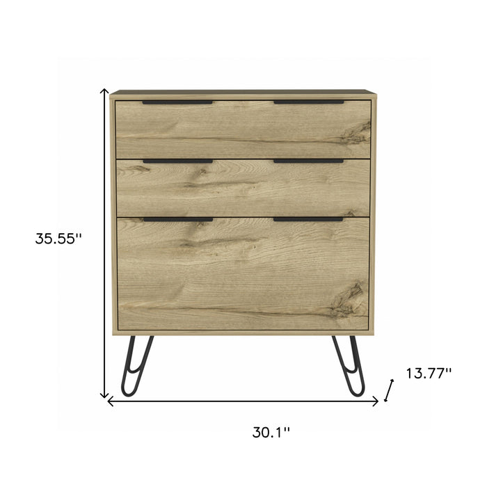 30" Brown And Black Wood Three Drawer Dresser