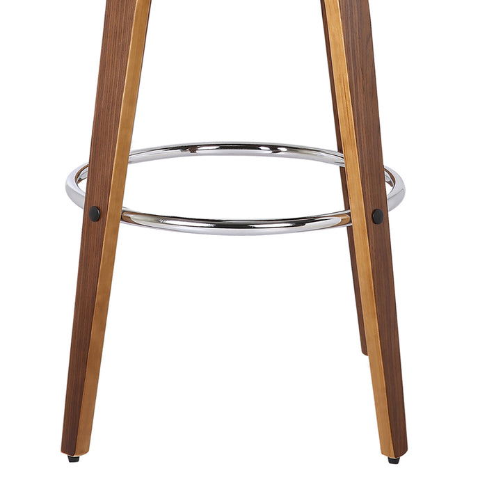 30" Brown Fabric And Solid Wood Low Back Bar Height Swivel Bar Chair