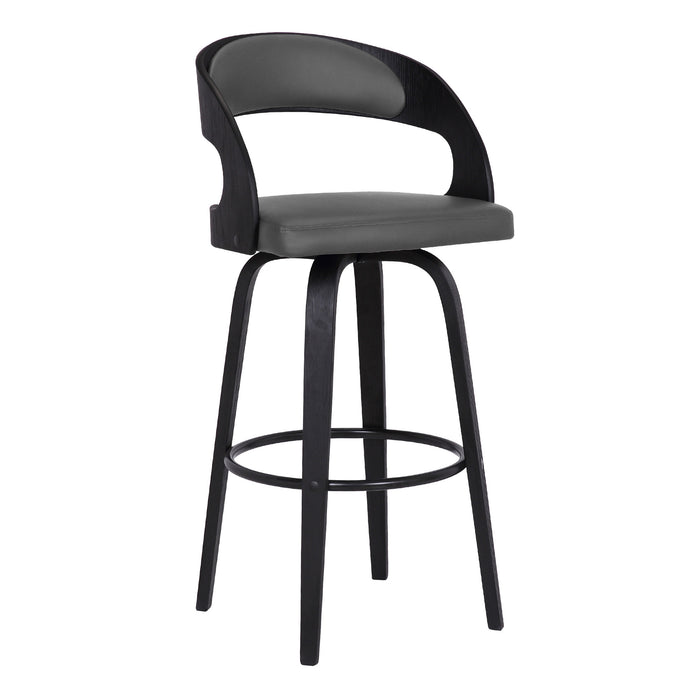 30" Gray And Black Fabric And Iron Low Back Bar Height Swivel Bar Chair
