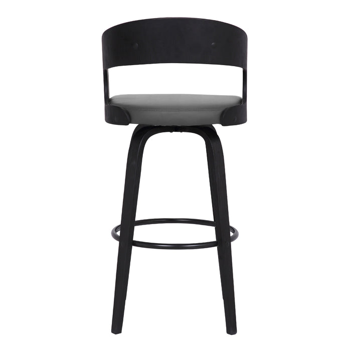30" Gray And Black Fabric And Iron Low Back Bar Height Swivel Bar Chair