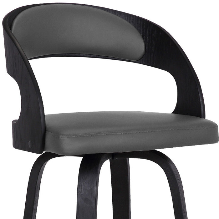 30" Gray And Black Fabric And Iron Low Back Bar Height Swivel Bar Chair