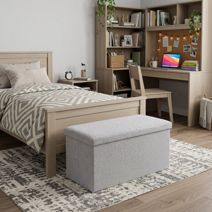 30" Gray Boucle Ottoman With Storage