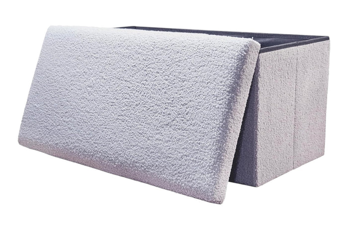 30" Gray Boucle Ottoman With Storage
