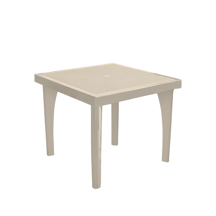 30" Taupe Heavy Duty Plastic Square Outdoor Dining Table with Umbrella Hole