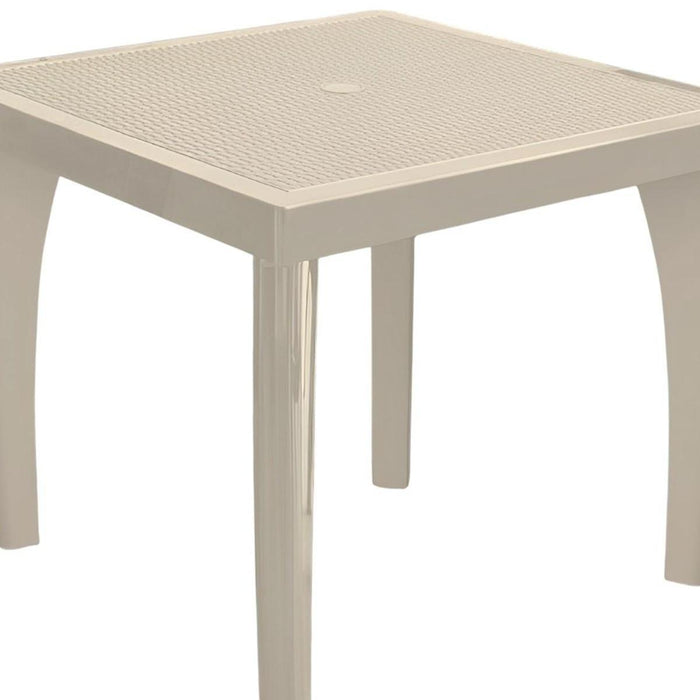 30" Taupe Heavy Duty Plastic Square Outdoor Dining Table with Umbrella Hole