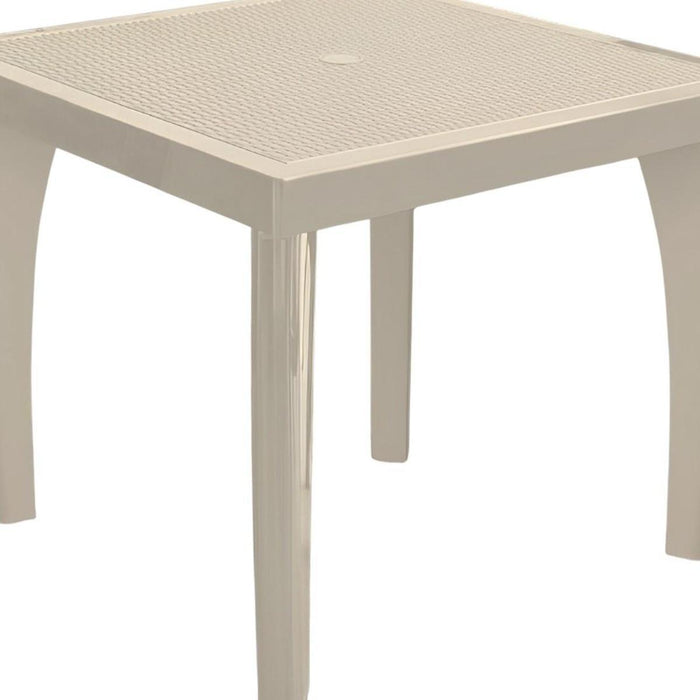 30" Taupe Heavy Duty Plastic Square Outdoor Dining Table with Umbrella Hole