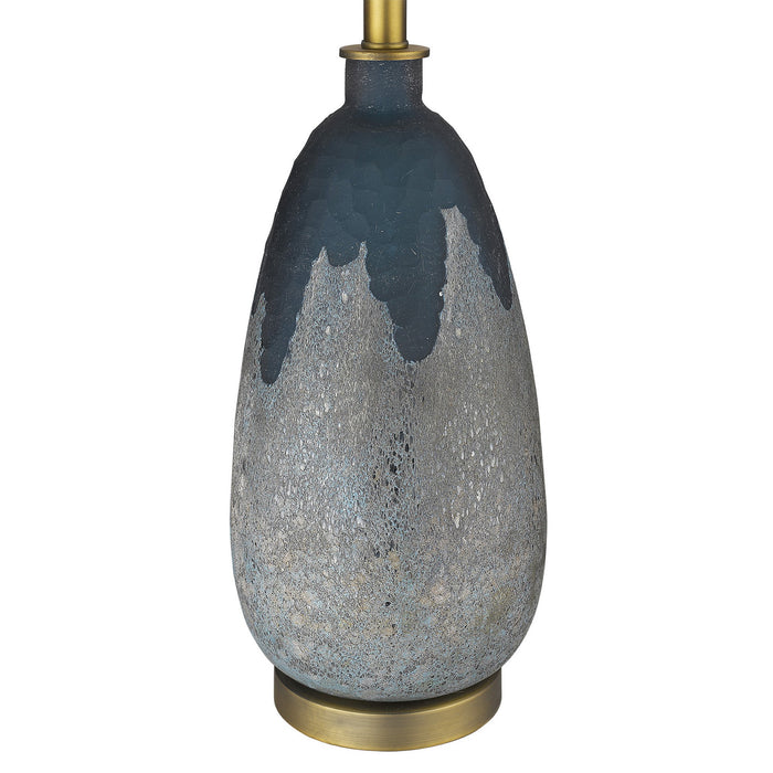 30" Teal Blue Concrete Table Lamp With Cream Empire Shade