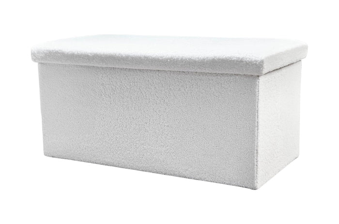 30" White Boucle Ottoman With Storage